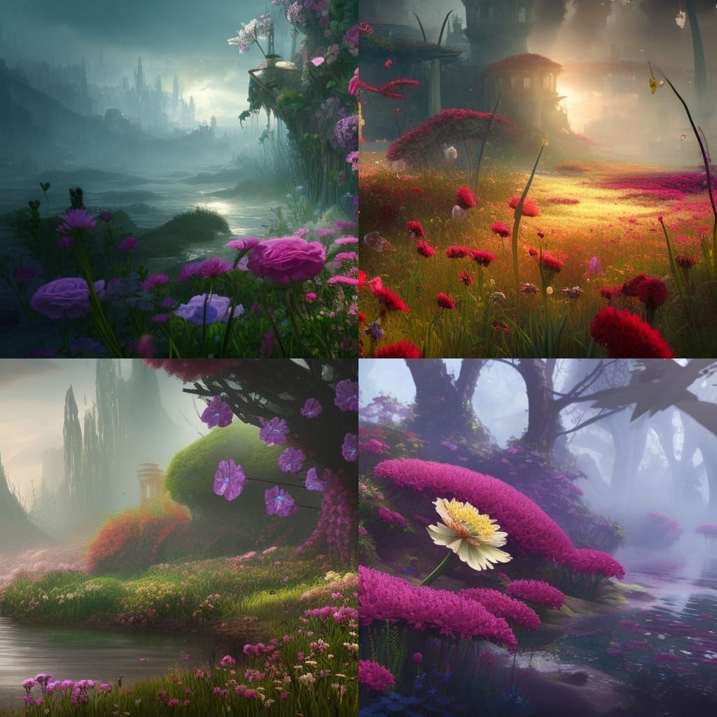 Flower Flourishing in Polluted Area: Fantasy Concept Art
