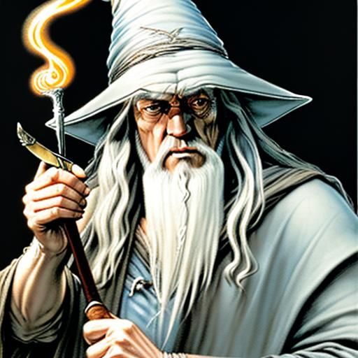 gandalf, drawn by simon bisley, smoking pipe