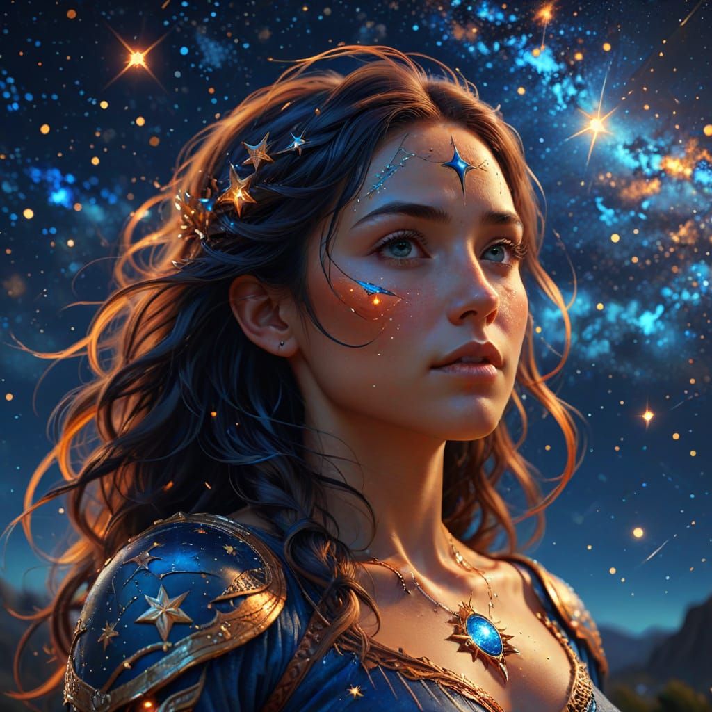 Matariki Starry Night Sky in Oil Painting Style