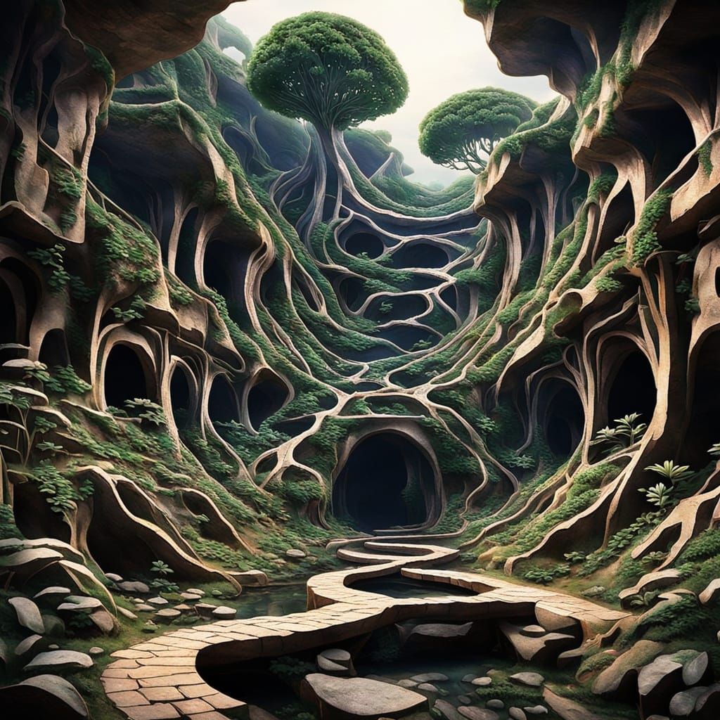 AI Art: Underground City Formed by Unique Plant Roots