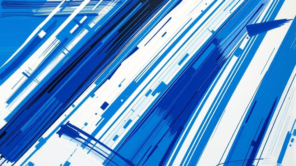 Vibrant, Dynamic Abstract Artwork in Blues and Whites