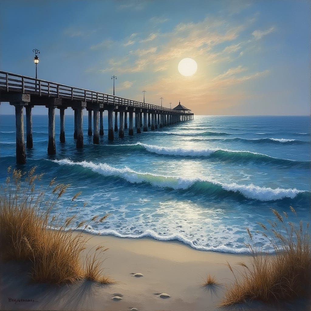 Moonlit Pier in Impressionistic Style