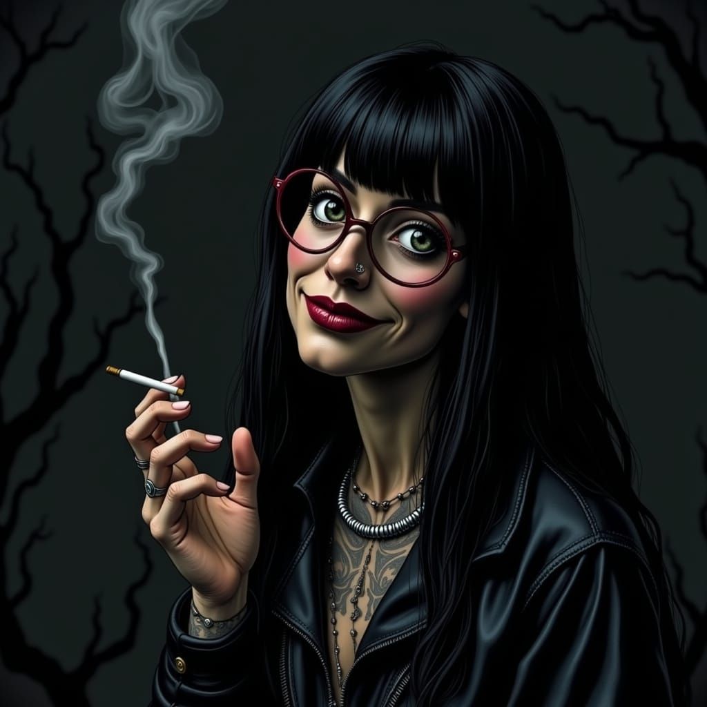 Goth Woman with Piercings and Tattoos in Moody Lighting