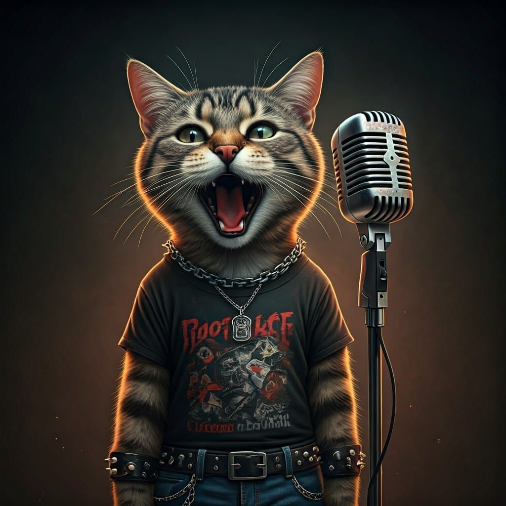 Cat Rock Star Belting Out a Rock Anthem
