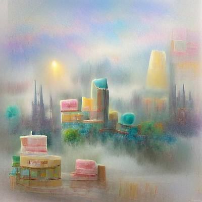 Foggy Cityscape in Pastel Colors