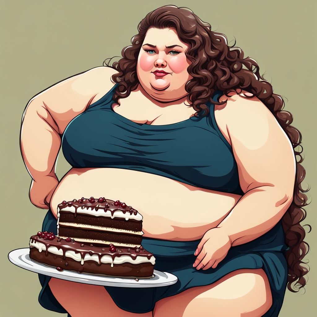 Morbidly Obese Woman Eating Cake: Hyperdetailed Portrait