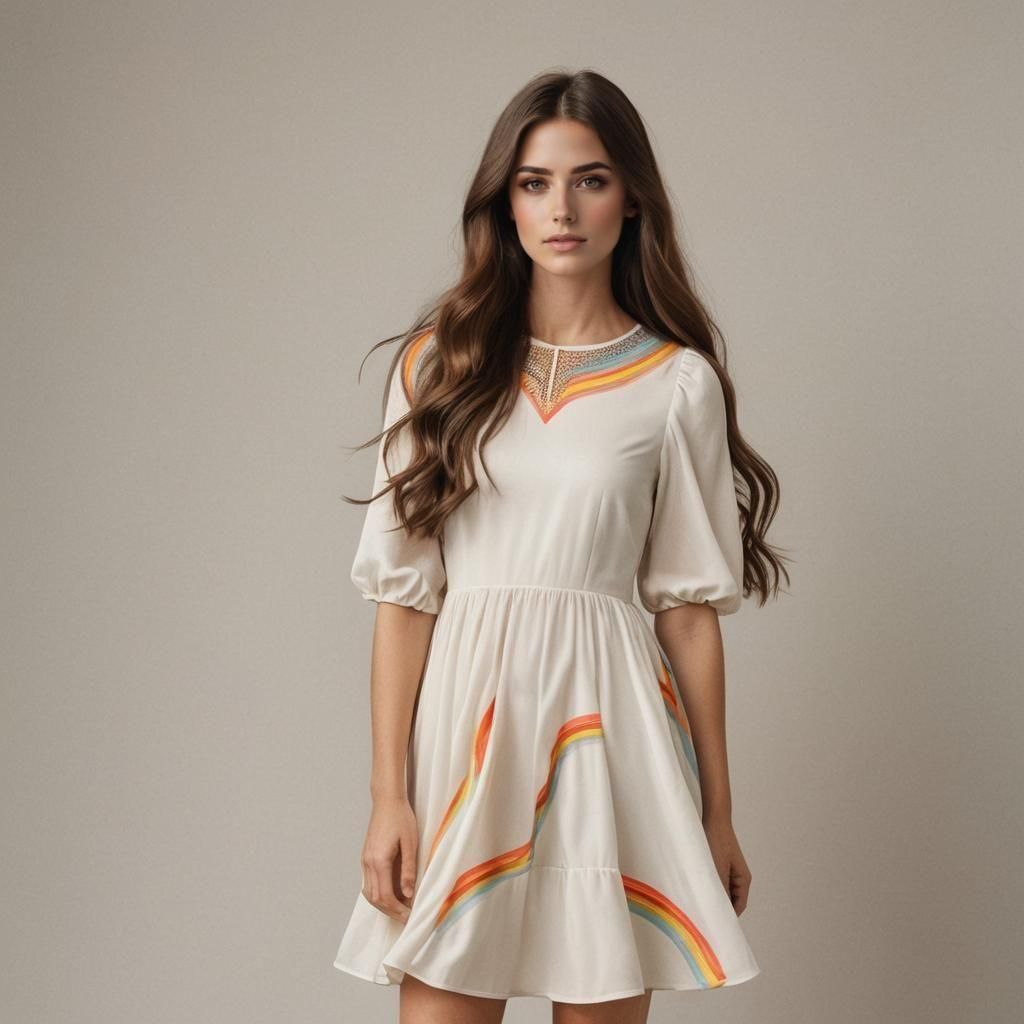 Beautiful Woman in Rainbow Dress Portrait
