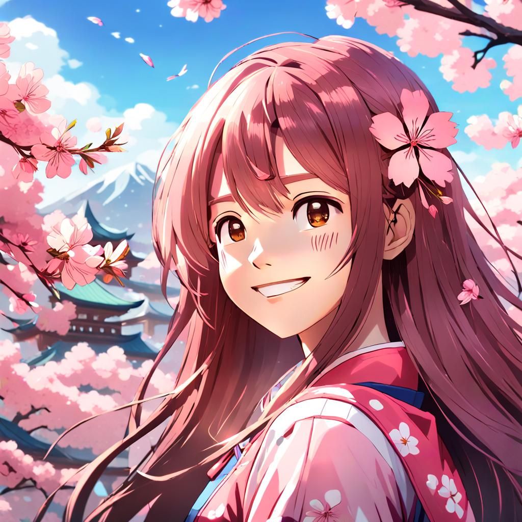 Beautiful Sakura Maiden Caught in Whispers of the Wind