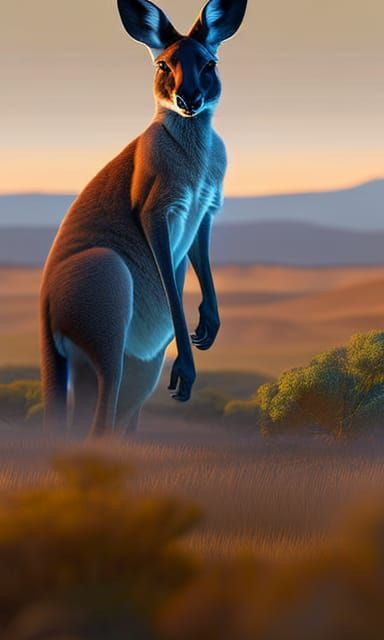 Detailed Kangaroo Portrait in Outback Landscape
