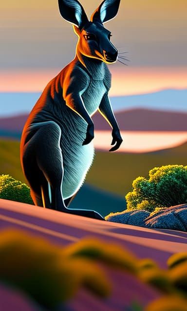 Kangaroo Portrait with Outback Backdrop, Digital Art