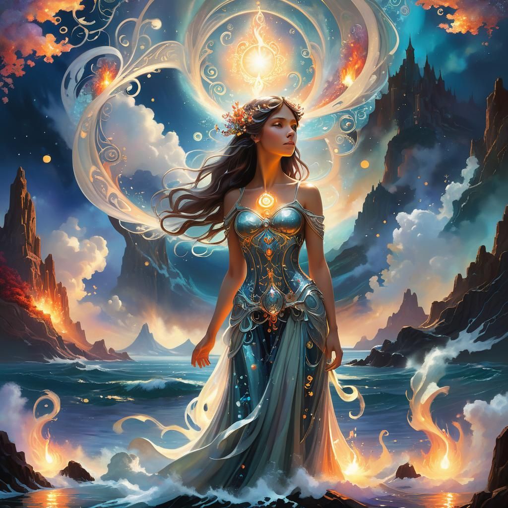 Ethereal Fantasy Landscape with Woman and Elements