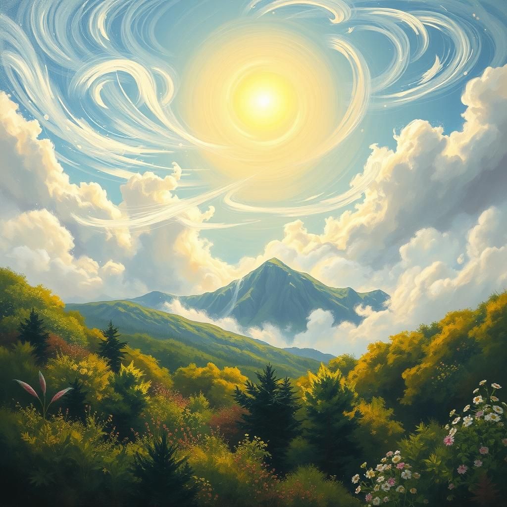 Serene Surreal Landscape with Golden Light and Foliage