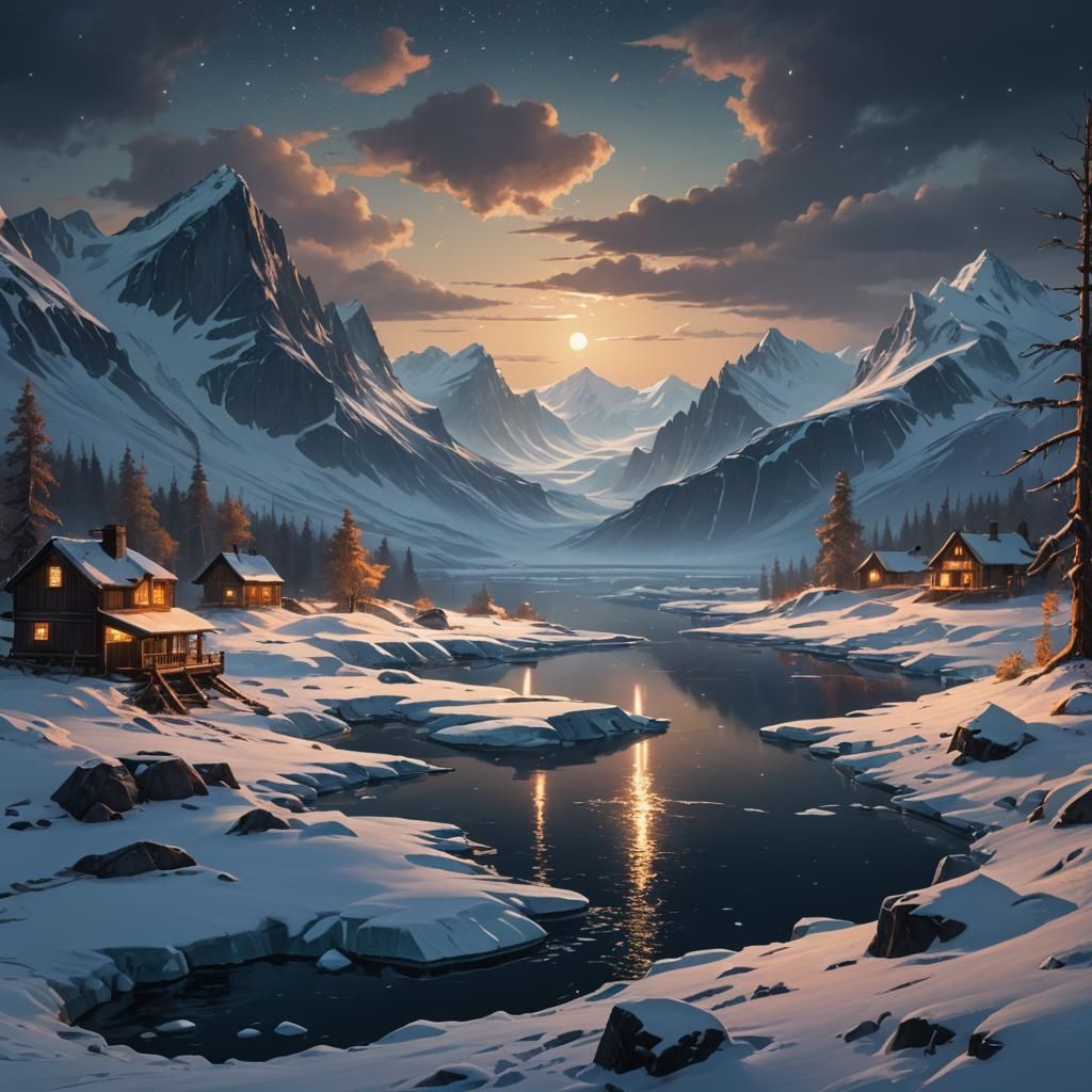 Arctic Night Landscape in Dark Fantasy Style