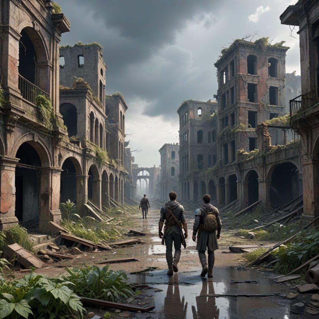 Post-Apocalyptic Cityscape with Lone Survivor
