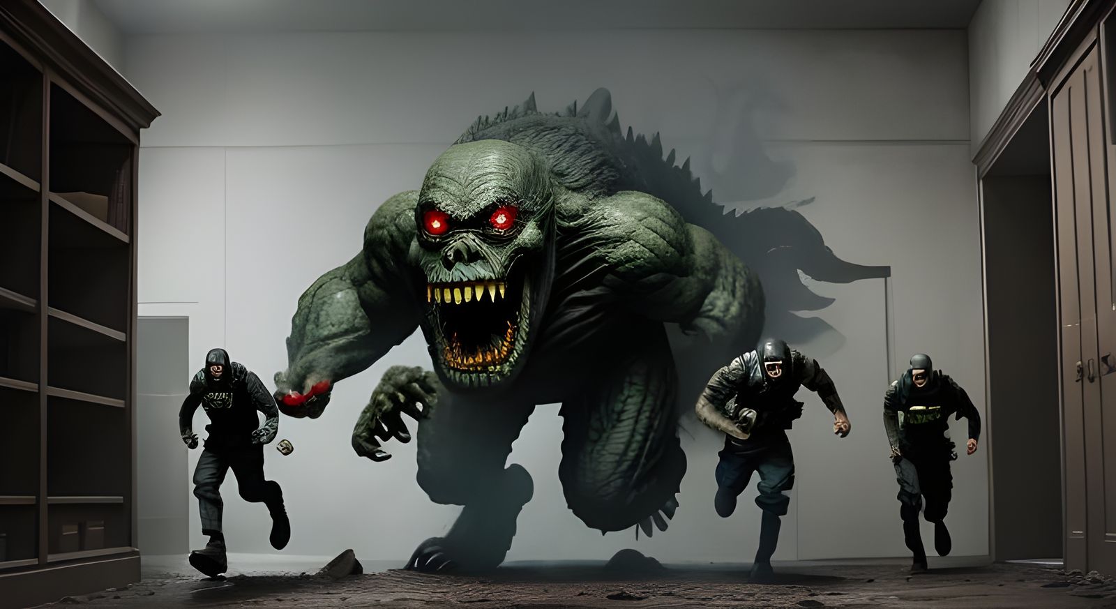 Terrified Soldiers Running from Monster in Backrooms
