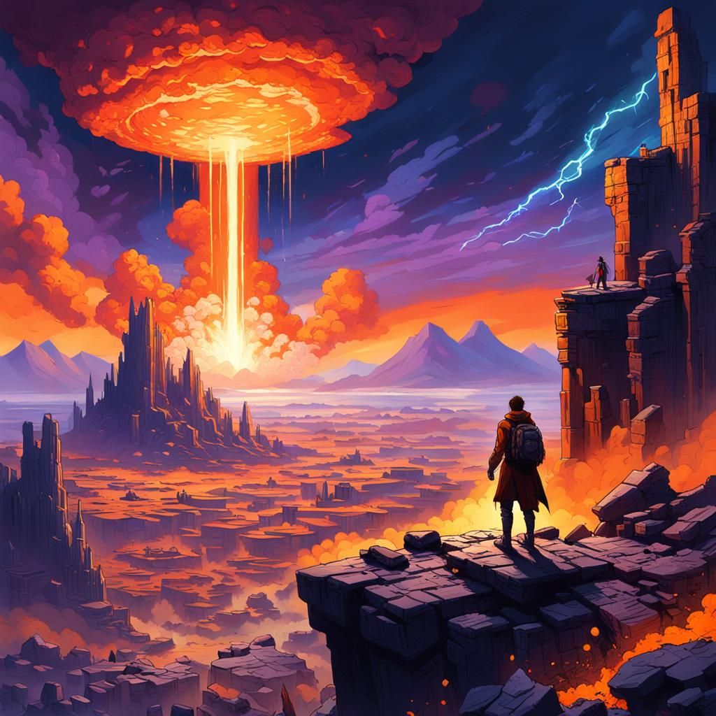 Apocalyptic Fantasy Art: Meteor Approaches Ruined World