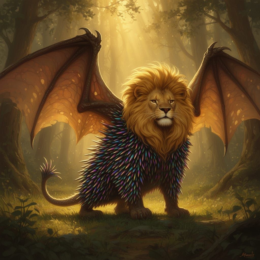 Fantastic Hedgehog Dragon Lion Hybrid in Forest