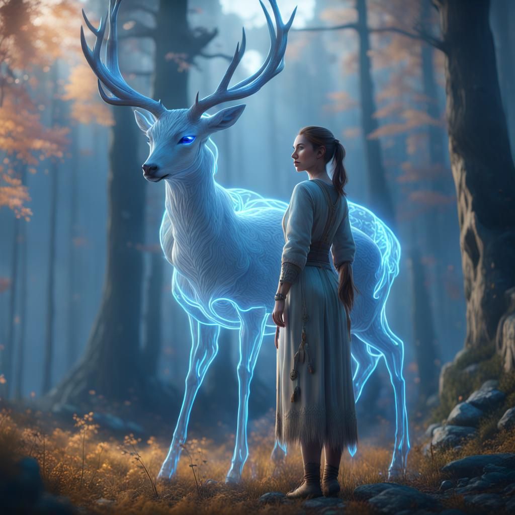 Woman with Spirit Deer in Dreamlike 3D Render