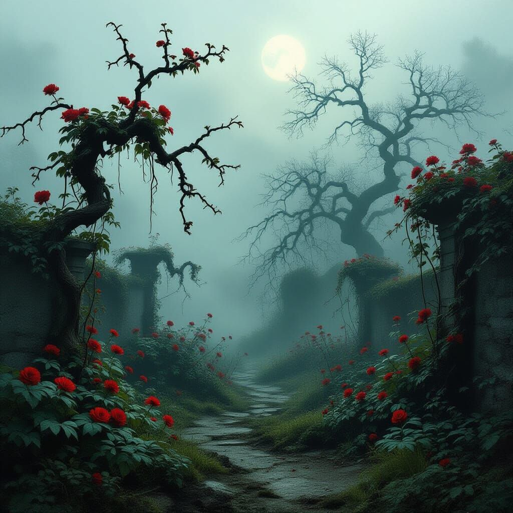 Eerie Overgrown Garden in Mystical Style