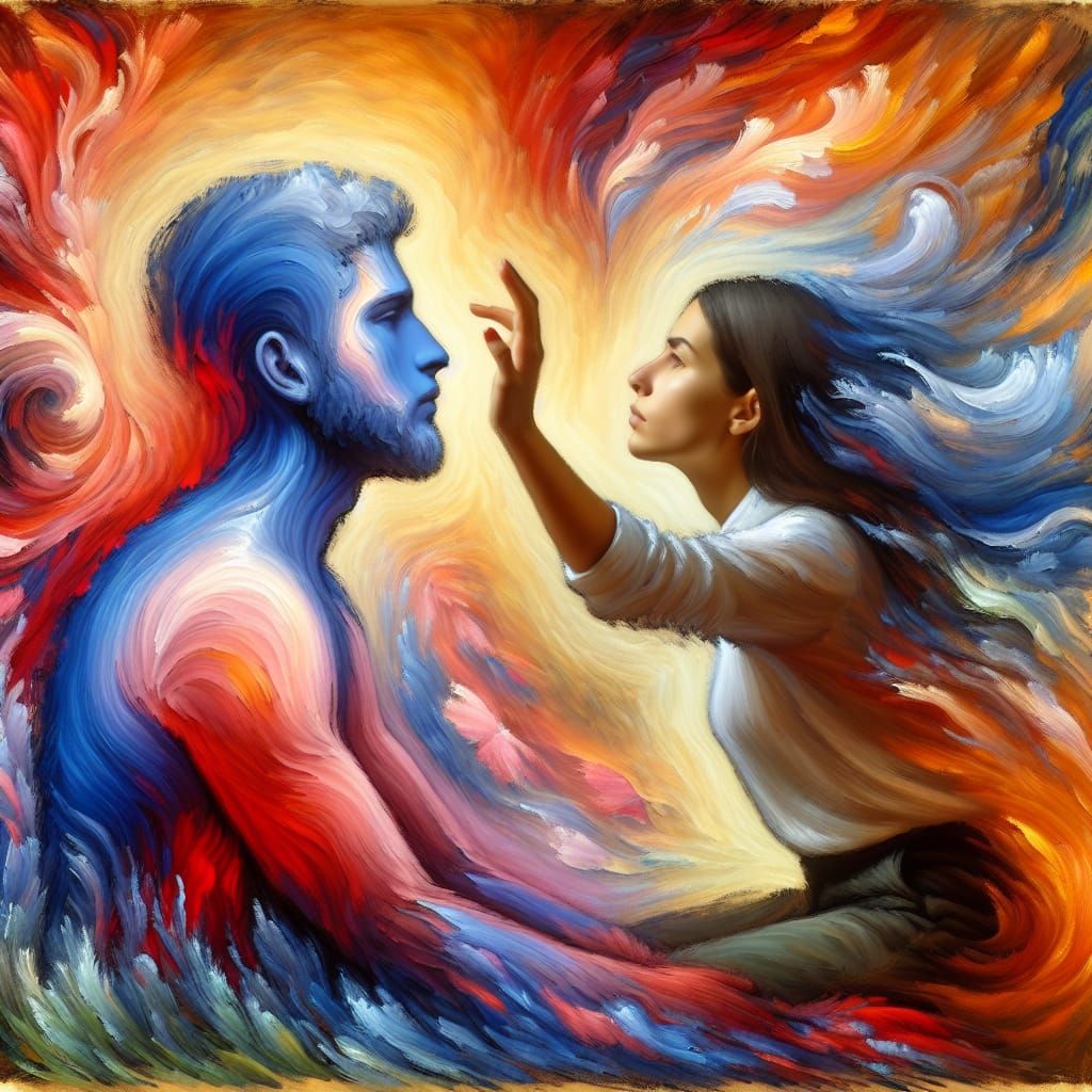 Introspective Couple in Post-Impressionist Style