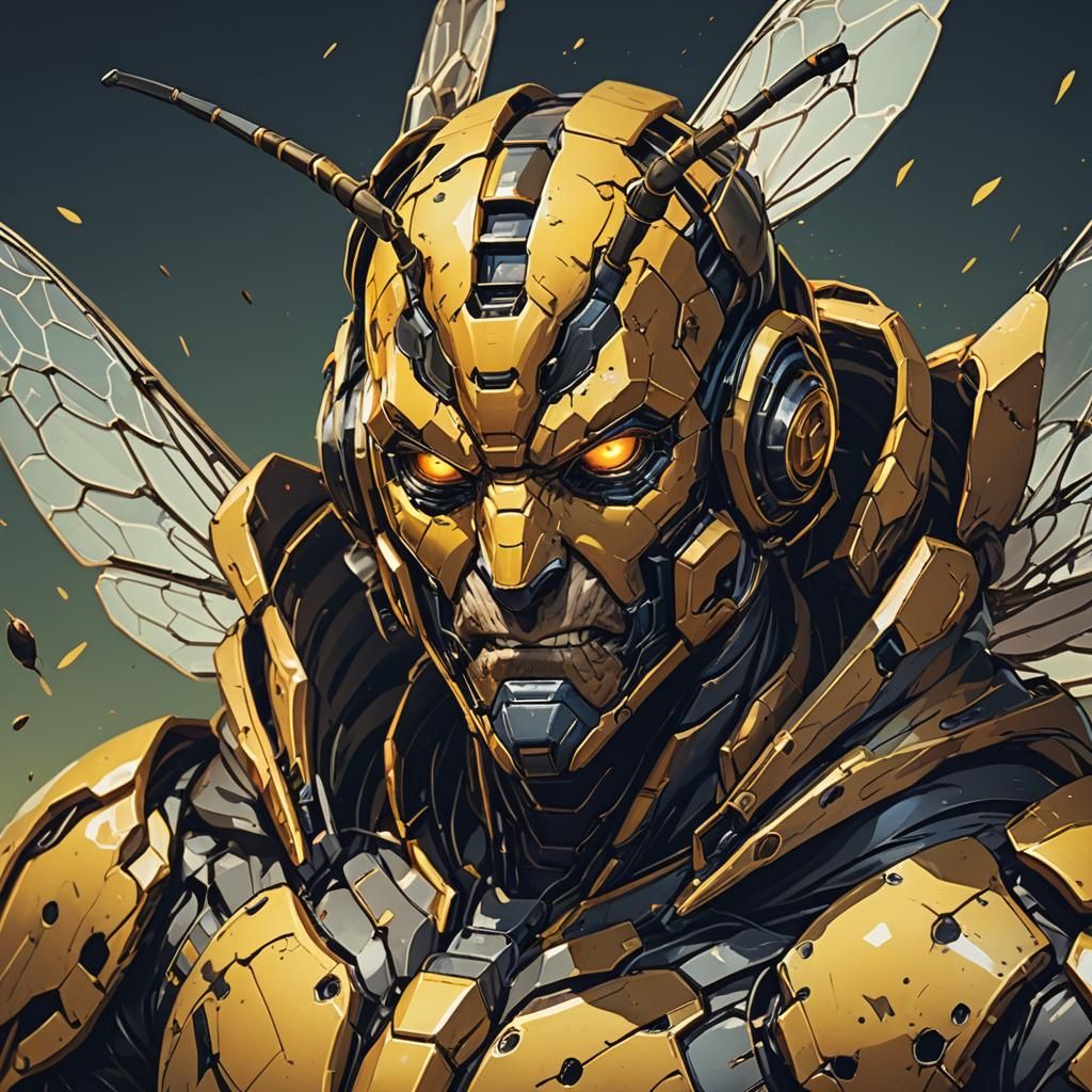 Bee Man Hybrid Portrait in Cel-Shaded Anime Style