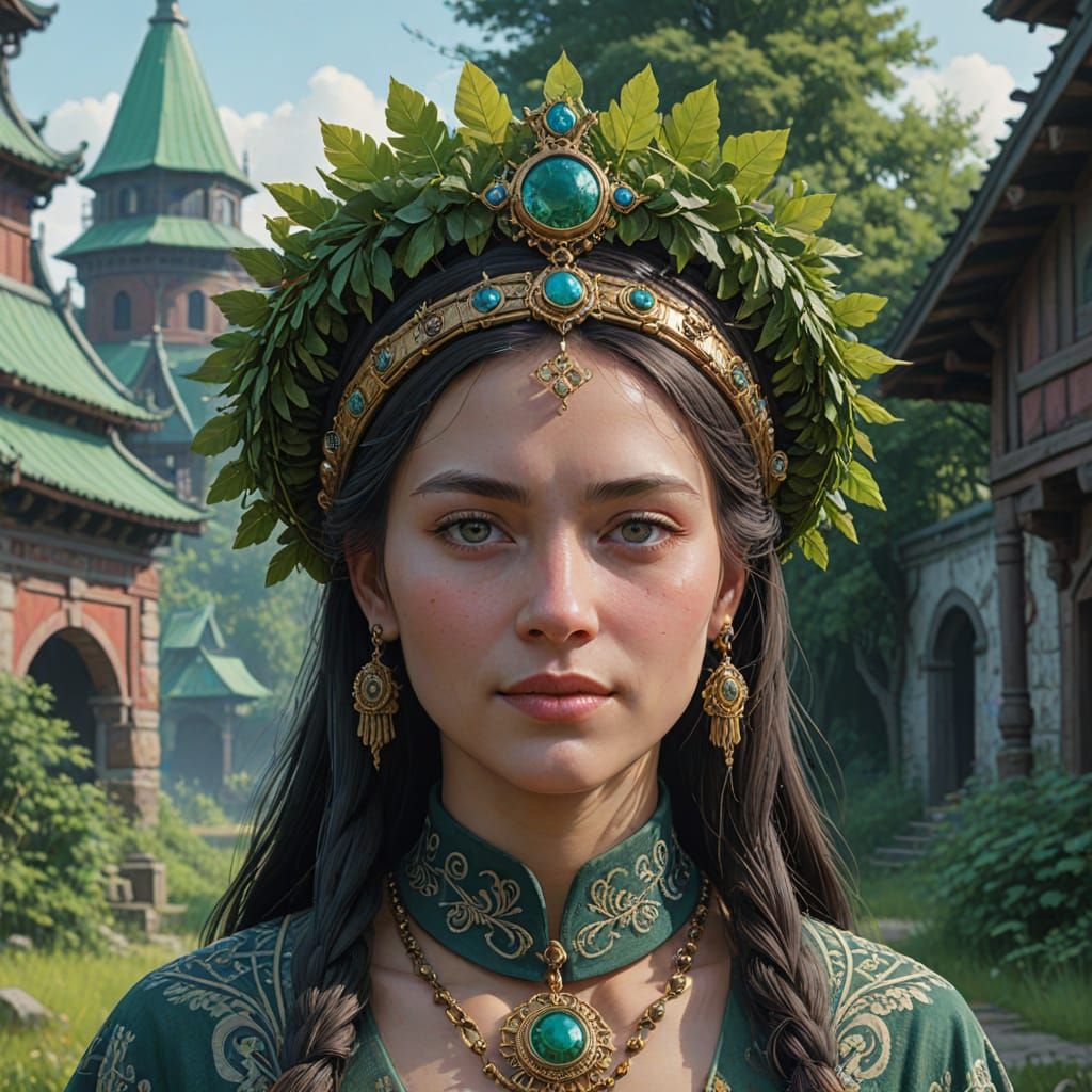 Tartarian Queen in Whimsical, Surrealist Landscape