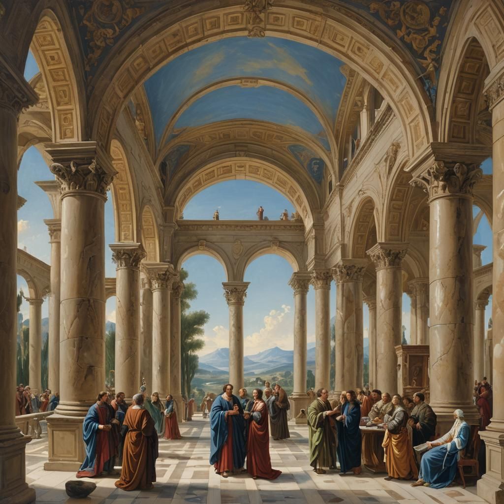 Renaissance Interior Scene with Figures in Classical Style