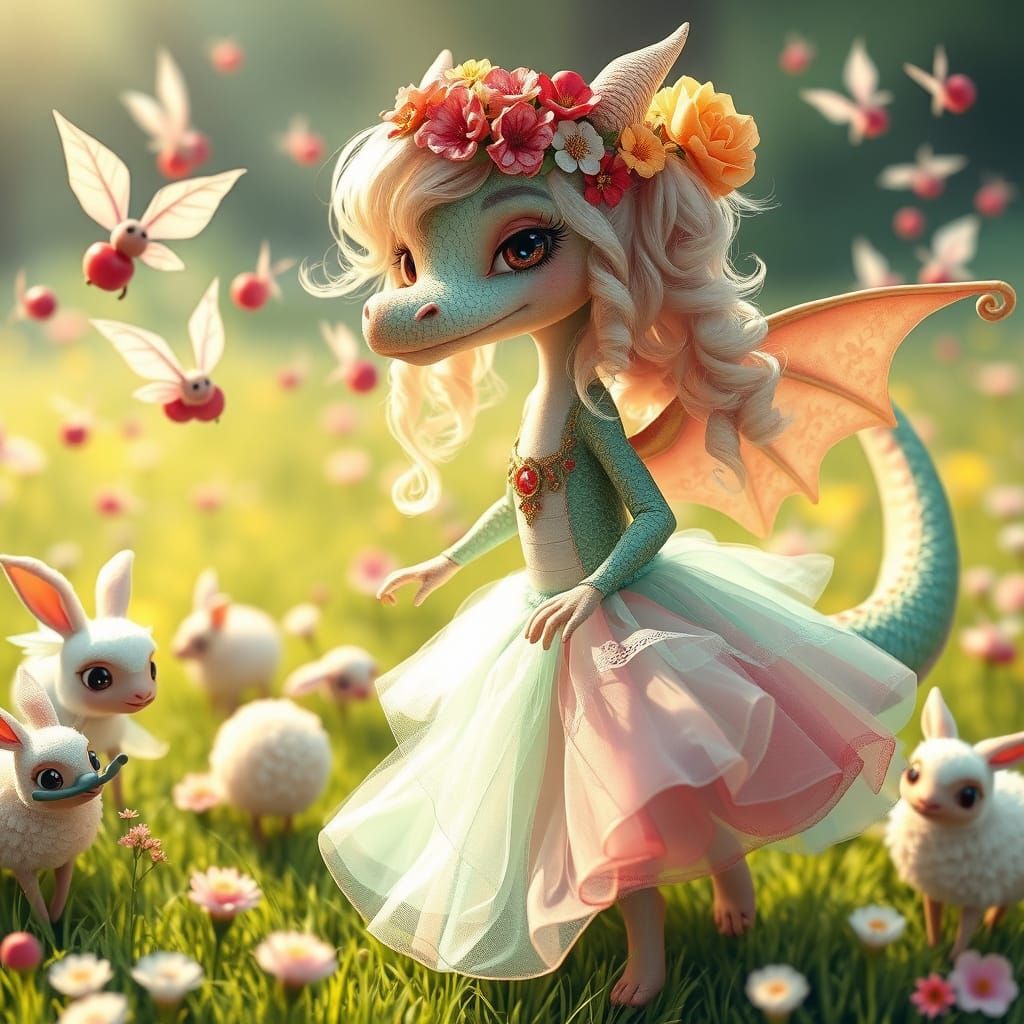 Dragon Princess in Whimsical Garden Wonderland