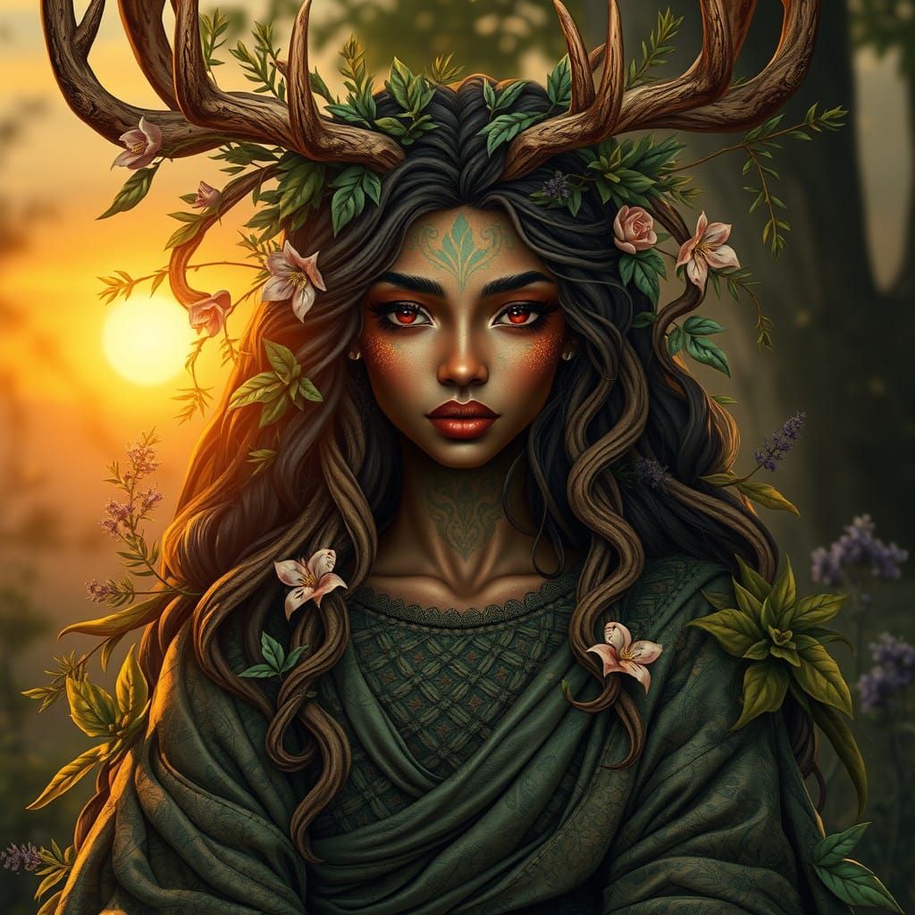 Mother Earth Goddess in Vibrant Tapestry