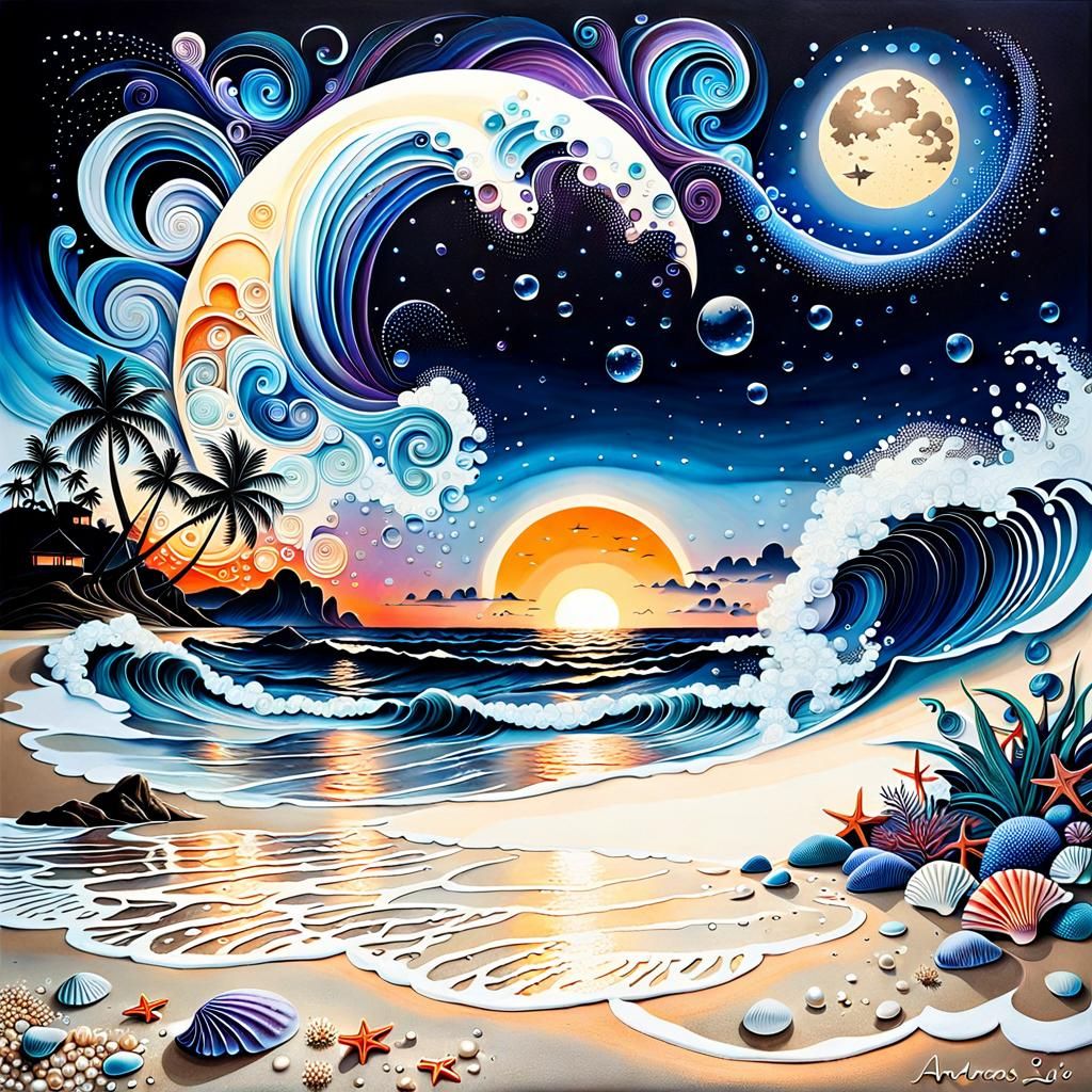 Fantasy Seascape with Bioluminescent Details