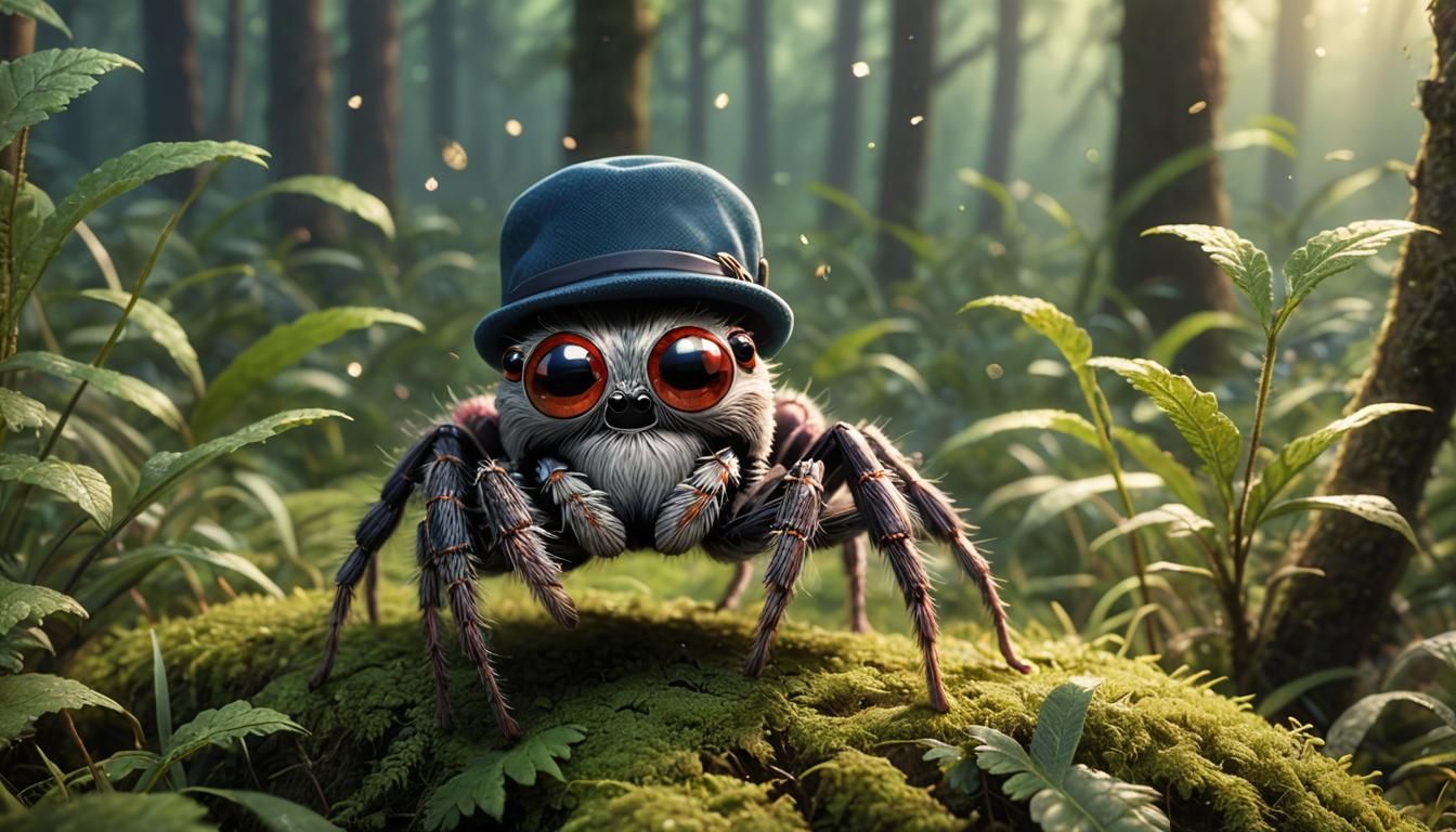 Cute Jumping Spider with Hat in Pixar Style