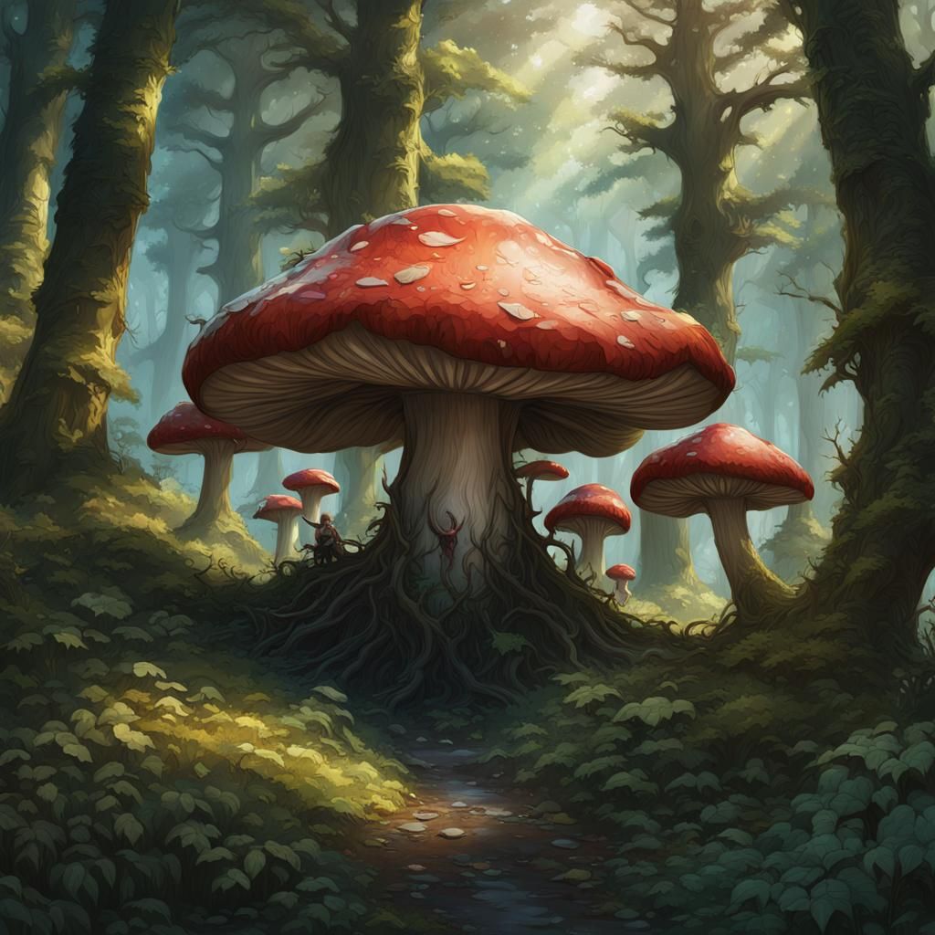 Photorealistic Death Cap in Lush Forest