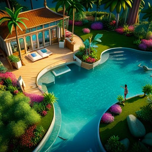 Tropical Pool of Joy: A Whimsical Concept Art