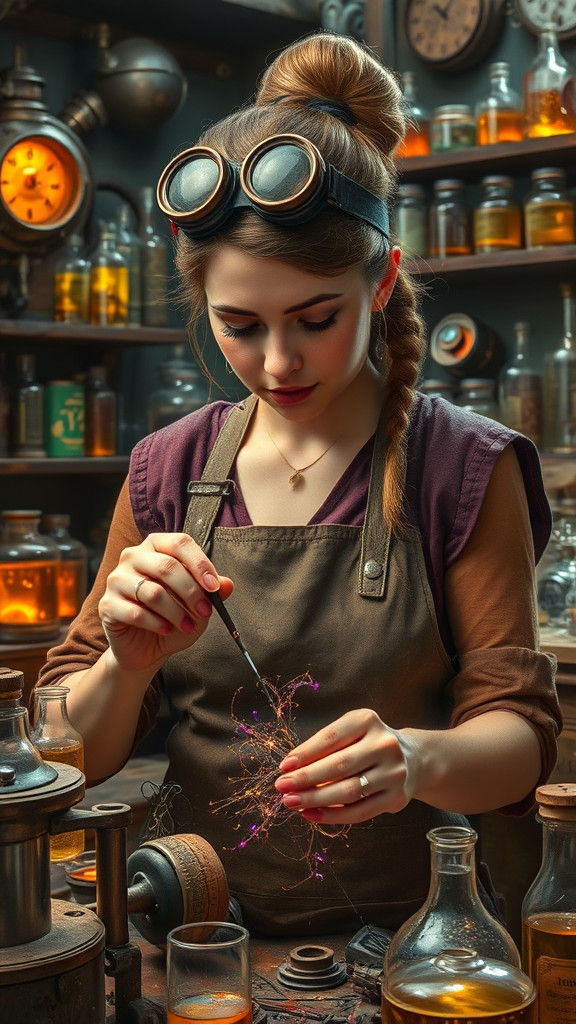 Female Alchemist Artificer in Steampunk Laboratory