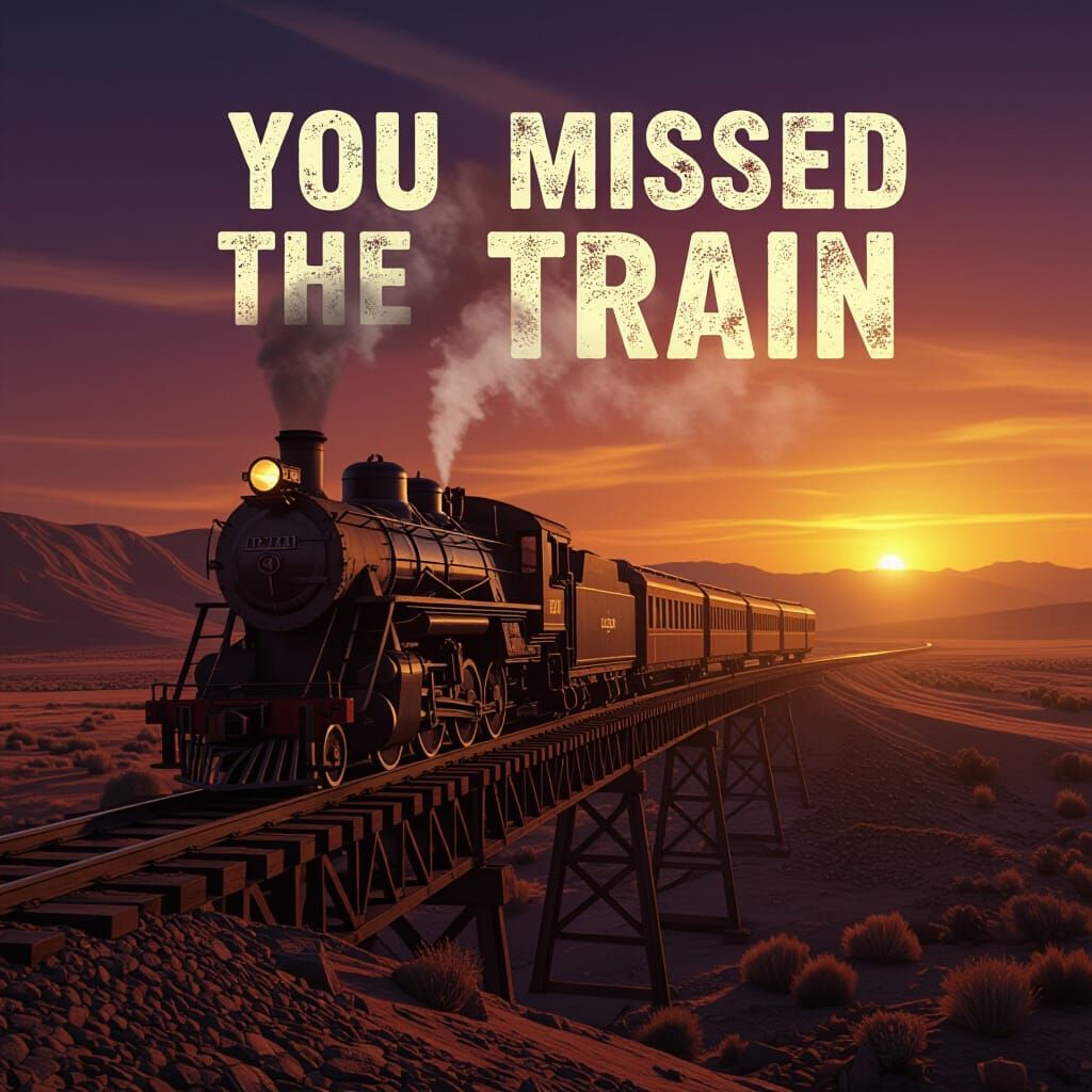 Retro Steam Train on Bridge at Sunset