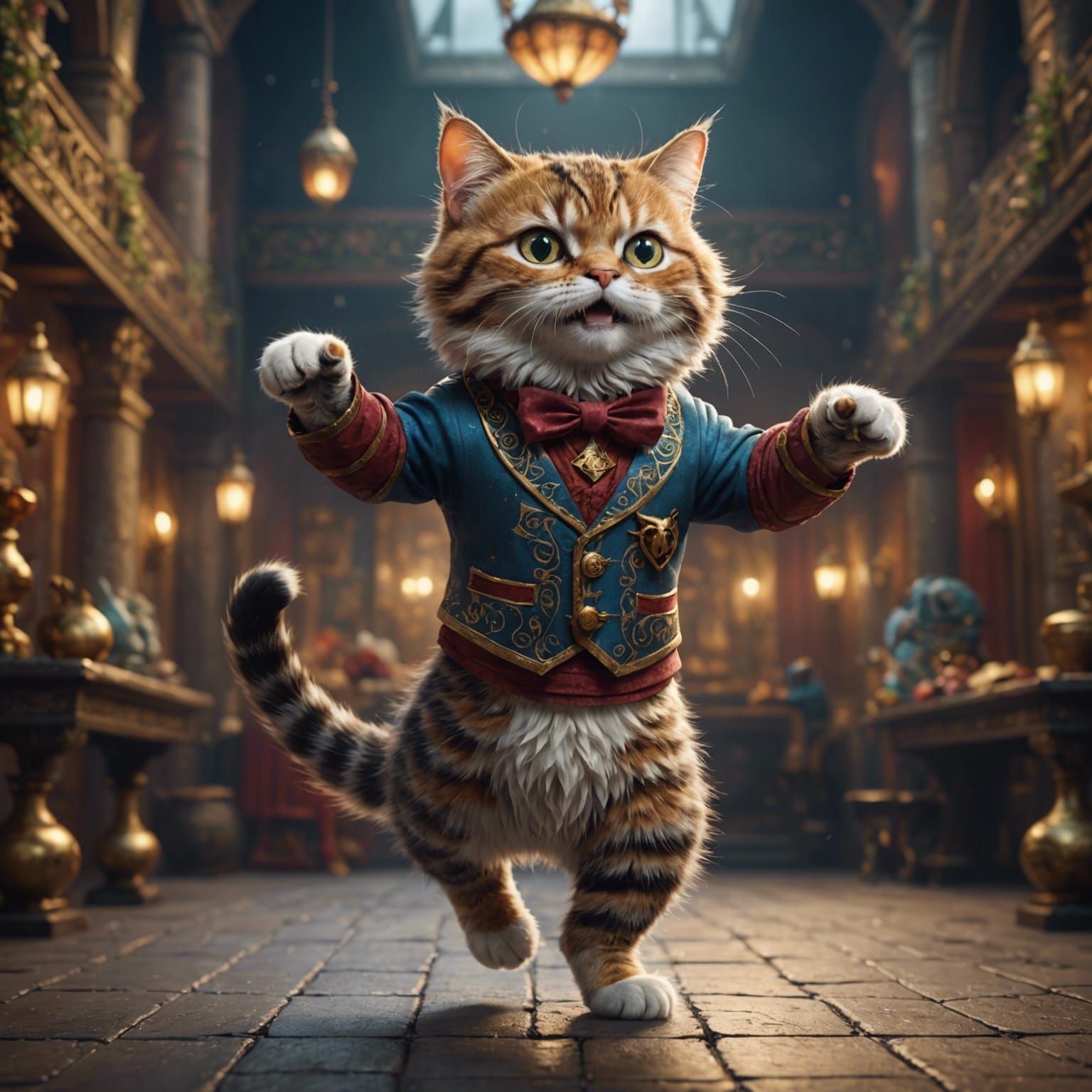 Epic Funny Cat Dancing in Detailed Matte Painting