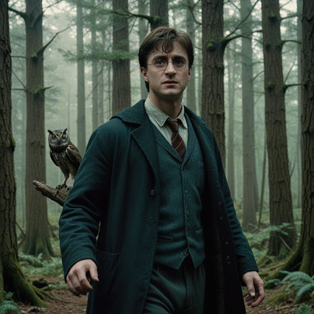 Harry Potter in Mysterious Forest, Owl by Side