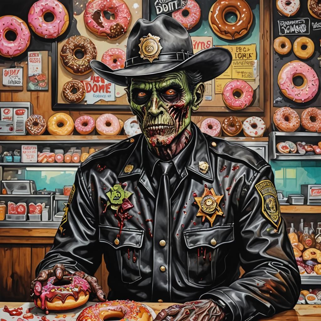 Zombie Cowboy Cop in 50's Donut Shop, Cubist Ink
