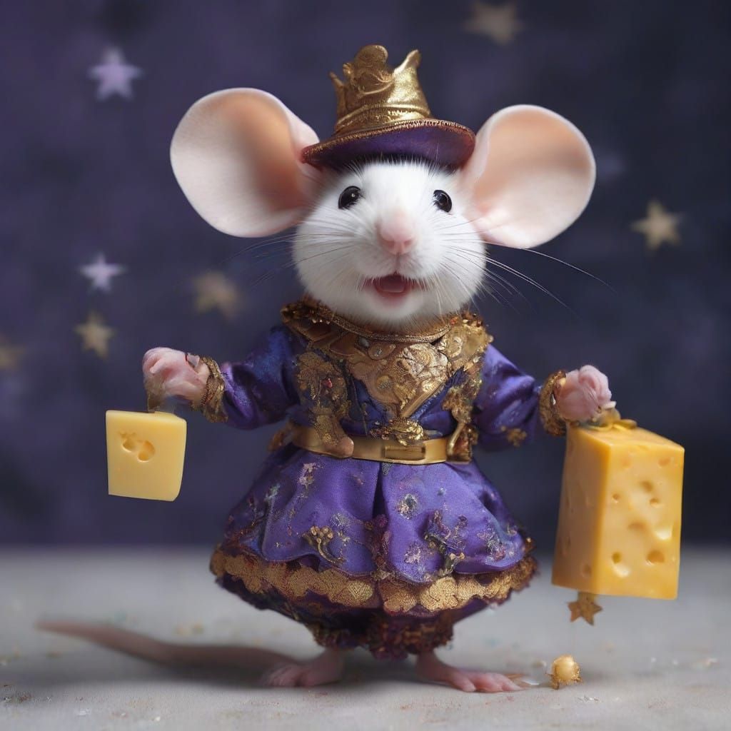 Whimsical Medieval Mouse Juggles Gruyère in Gustav Klimt Sty...
