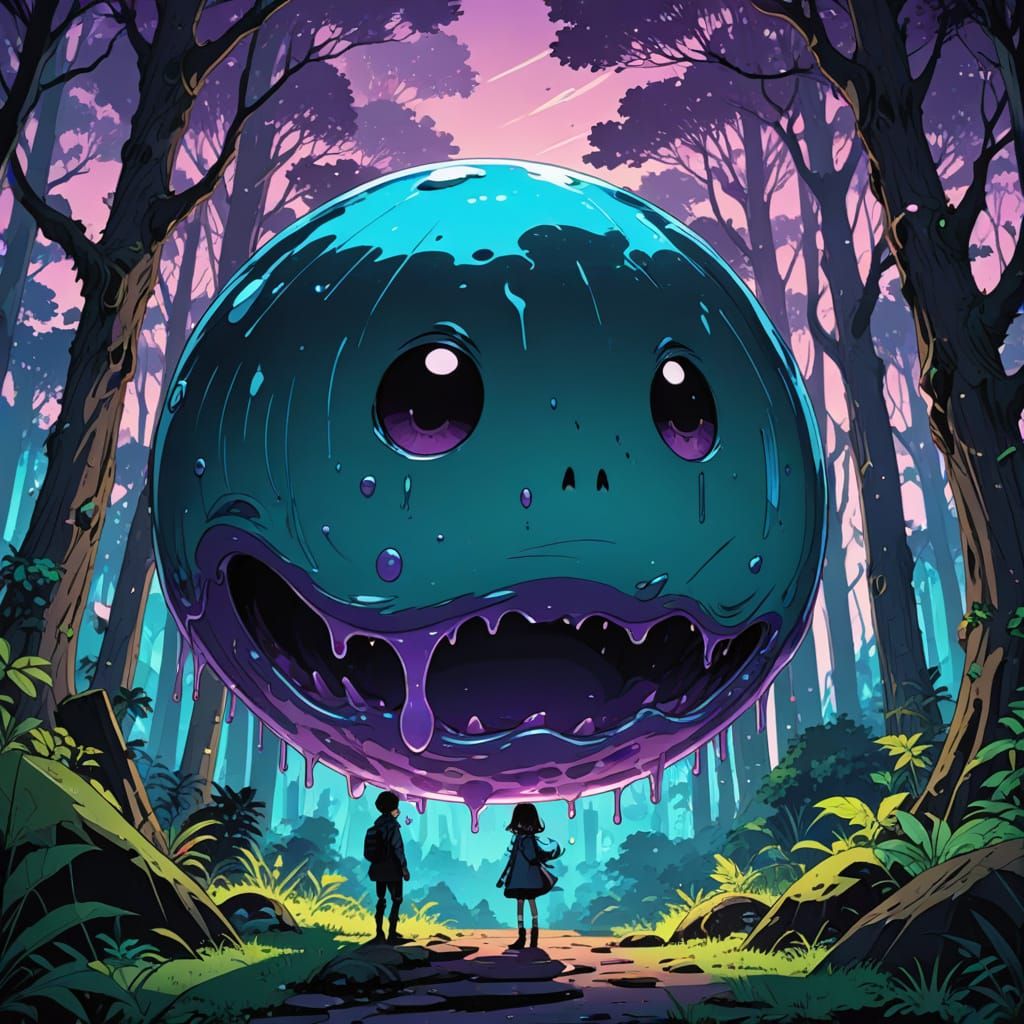 Anime-Inspired Slime Lady with Exotic Pet in Vibrant Fantast...