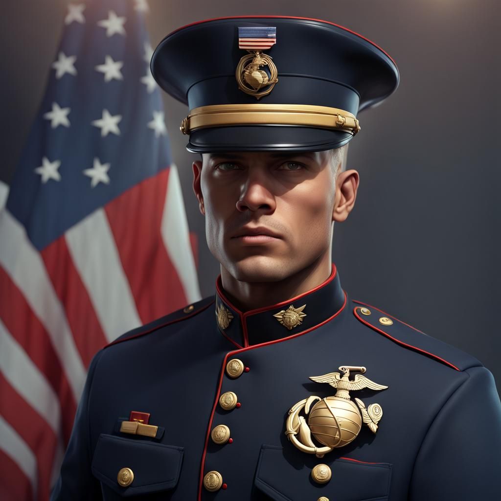 Marine Corps Portrait in Dress Blues: Artstation Style