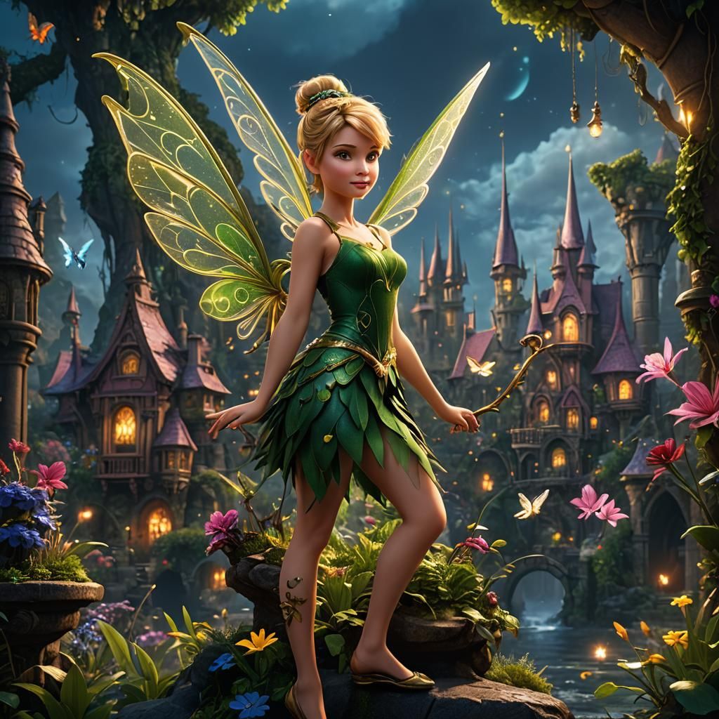 Detailed Matte Painting of Tinkerbell in Fantasy Art Style