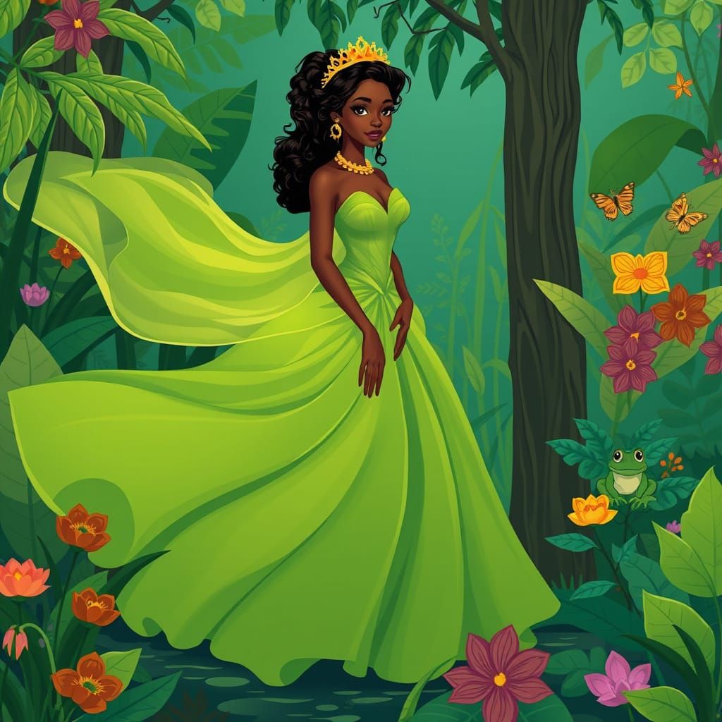 African American Princess with Frog Prince, Vibrant Digital ...