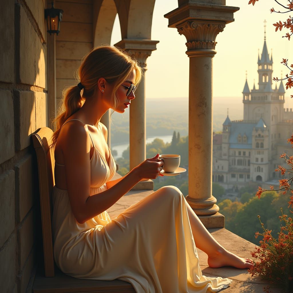 Medieval Sunrise Coffee: A Digital Painting in 8K