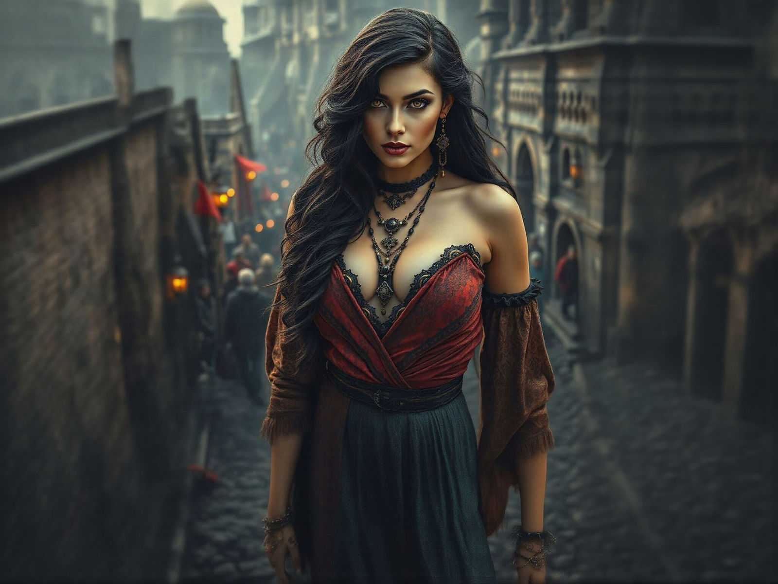 Saxon Vampire in Noir Cityscape, Gothic Fantasy