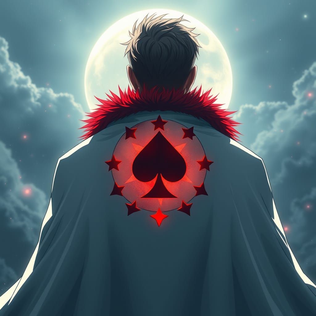 Anime Hero in Majestic White Cloak with Celestial Symbols