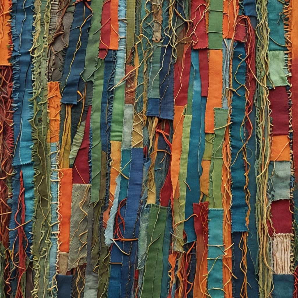 Colorful Boho Fabric Collage in Patchwork Style
