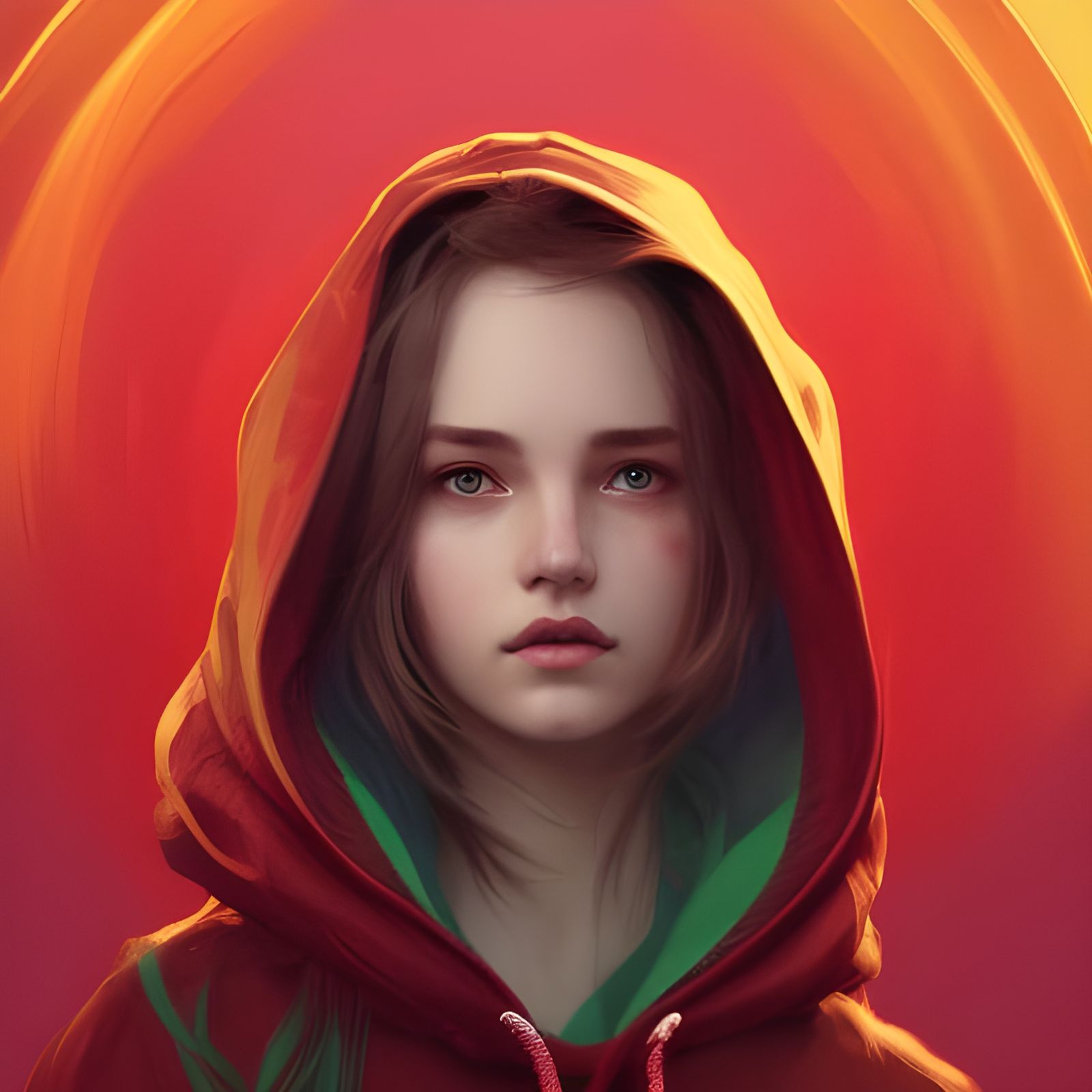 Girl in Red Hoodie: Hyperdetailed Digital Portrait