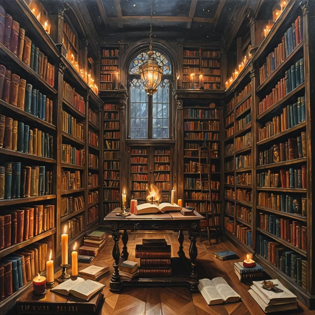 Archwizard's Library: Oil Painting of Scholarly Study
