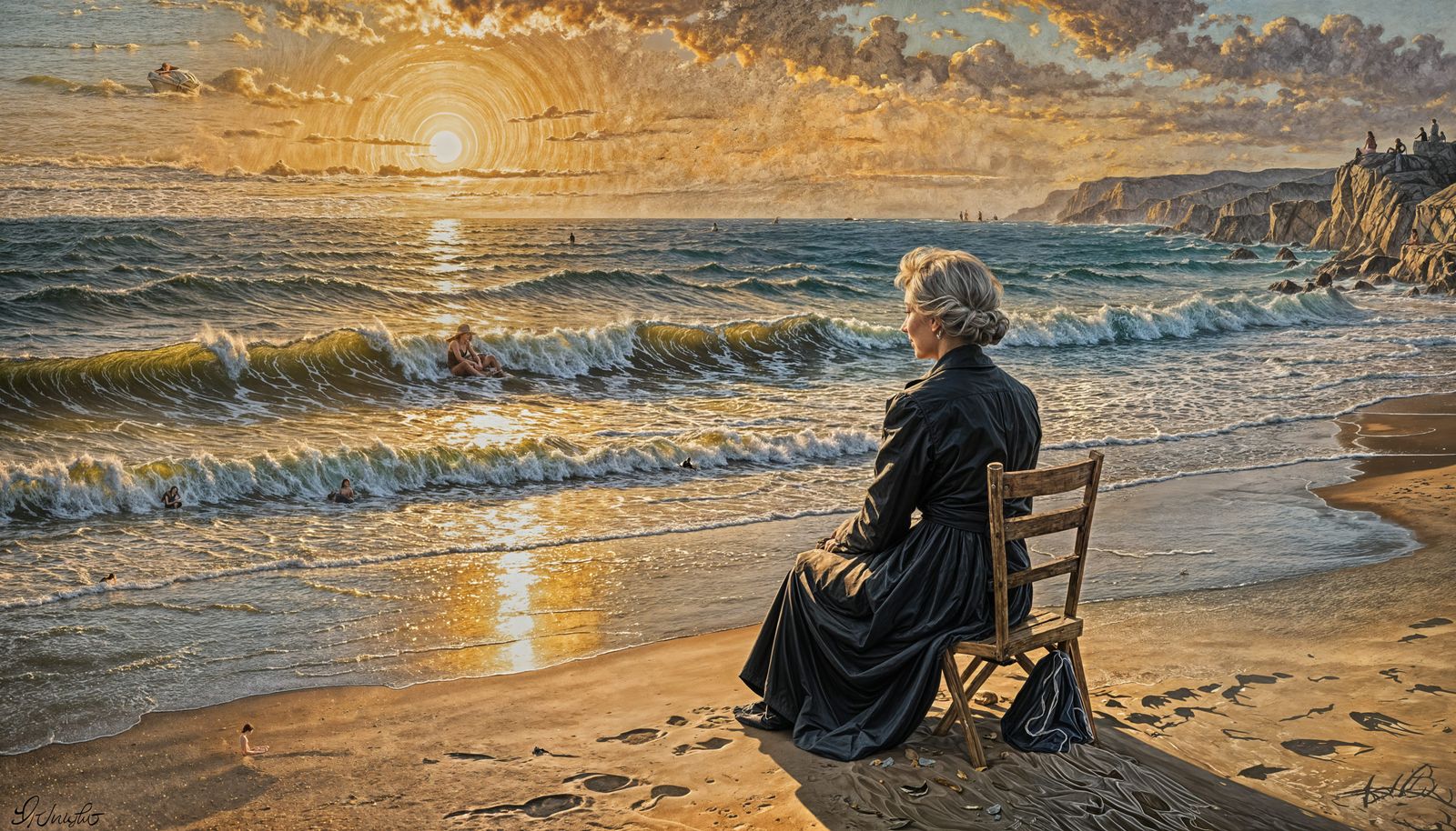 Widow's Vigil: Golden Sunset Oil Painting